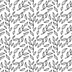 Fototapeta premium Black leaf pattern in line style with white background.