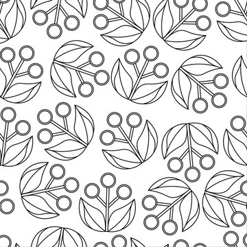 Black contour flowers isolated on white background. Floral ink seamless pattern. Vector graphic illustration. Texture.