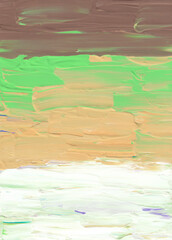 Abstract pastel brown, yellow, green and white background. Textured brush strokes on paper. Minimalist oil painting. Contemporary art.