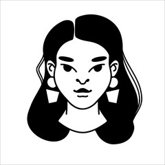 Simple girl portrait. Contemporary portrait.  Print for t-shirt, slogan design print graphics style. Line Art hand-drawn portrait