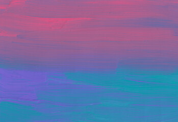 Abstract deep purple, pink and sea green ombre background. Violet, red and teal green gradient backdrop. Brush strokes on paper. Modern art © Kseniya