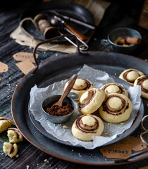 champignon shaped shortbread cookies on metal vintage tray
