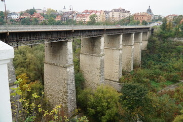 Naklejka premium Running Doe over the canyon of the Smotrych River in the city of Kamyanets-Podilsky