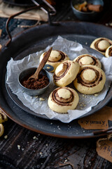 champignon shaped shortbread cookies on metal vintage tray