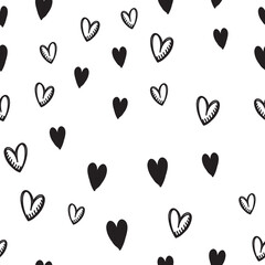 Hand drawn doodle hearts seamless pattern. Valentine's day heart illustrations texture background.