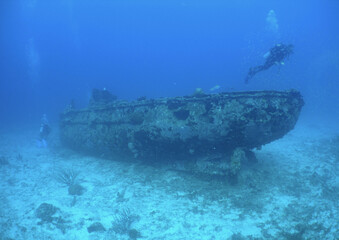 underwater scuba diver , wreck