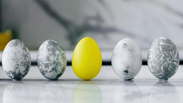 Marble Yellow Easter Eggs Marble Background. Gray. Happy Easter.