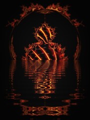 Mandelbrot fractal pattern on a black background based on a series of lineasr  red-hot lava flows