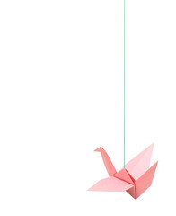 A lovely hanging pink origami paper crane