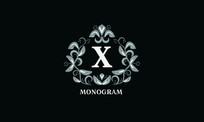 Design for invitations, menus, labels. Wedding monogram with the letter X or two letters. The logo is identical for a restaurant, hotel, heraldry, jewelry.