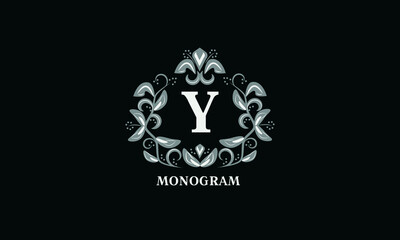 Design for invitations, menus, labels. Wedding monogram with the letter Y or two letters. The logo is identical for a restaurant, hotel, heraldry, jewelry.