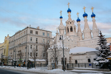 MOSCOW, RUSSIA - January 17, 2021: View of Nativity Church at Putinki