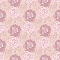 Seamless hand draw floral background pattern with blooming roses vector abstract design.