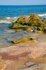 USA, Florida. Coquina rock formations on Atlantic Ocean beach.