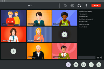Screen of video conference, modern software for virtual meetings or lections