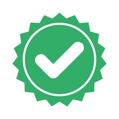 Checkmark vector icon in star badge. Symbol of approval.