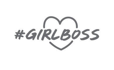 Girl boss lettering text and hash tag with heart doodle. Fashion illustration tee slogan design for t shirts, prints, posters etc.