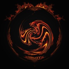 red-hot lava flow shape and designs based on a Mandelbrot fractal pattern on a black background