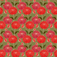 Seamless pattern of Dahlia flowers. Vector stock illustration eps10. Hand drawing