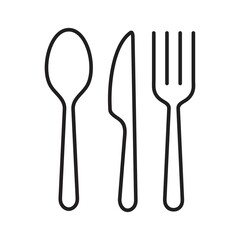 Spoon, knife, fork icon set in line style, Dining silverware Silhouette, cutlery, Vector illustration