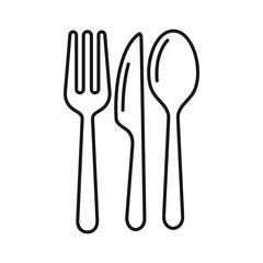 Spoon, knife, fork icon set in line style, Dining silverware Silhouette, cutlery, Vector illustration