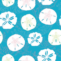 Vector Sand Dollars and Coral on Aqua
