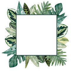 Watercolor frame with tropical leaves 