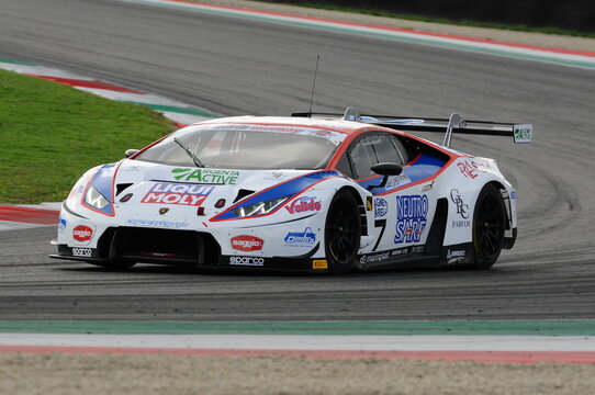 Mugello Italy 6 October, 2017: Lamborghini Huracan of OMBRA Srl Team driven by CASSARA' Marco - GENTILI Roberto during the final round of C.I. Gran Turismo Super GT3-GT3 in Mugello Circuit.