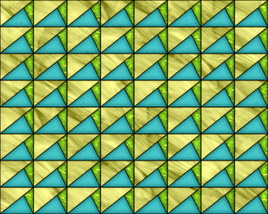 Illustration of geometric pattern and stained glass style in green and blue colors, background and texture