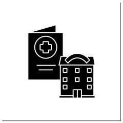Health passport glyph icon. Necessary document about health status. Vaccinated card. Necessarily in government place, school and bank.Filled flat sign. Isolated silhouette vector illustration