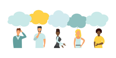 Vector illustration, flat style, people talk. People with thoughts on a white background.