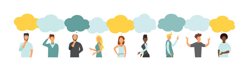 Vector illustration, flat style, people talk. People with thoughts on a white background.