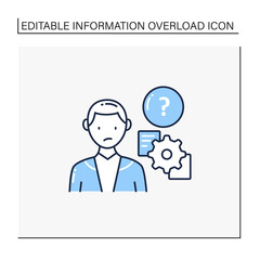 Unprocessing information line icon. Method lack for processing different information kinds. Inability to process new info. Information overload concept. Isolated vector illustration.Editable stroke