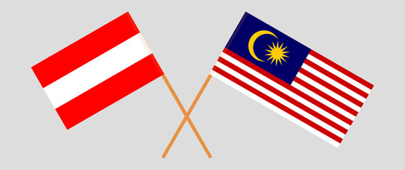 Crossed flags of Austria and Malaysia. Official colors. Correct proportion