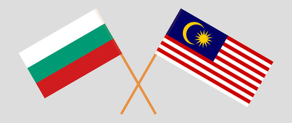 Crossed flags of Bulgaria and Malaysia. Official colors. Correct proportion