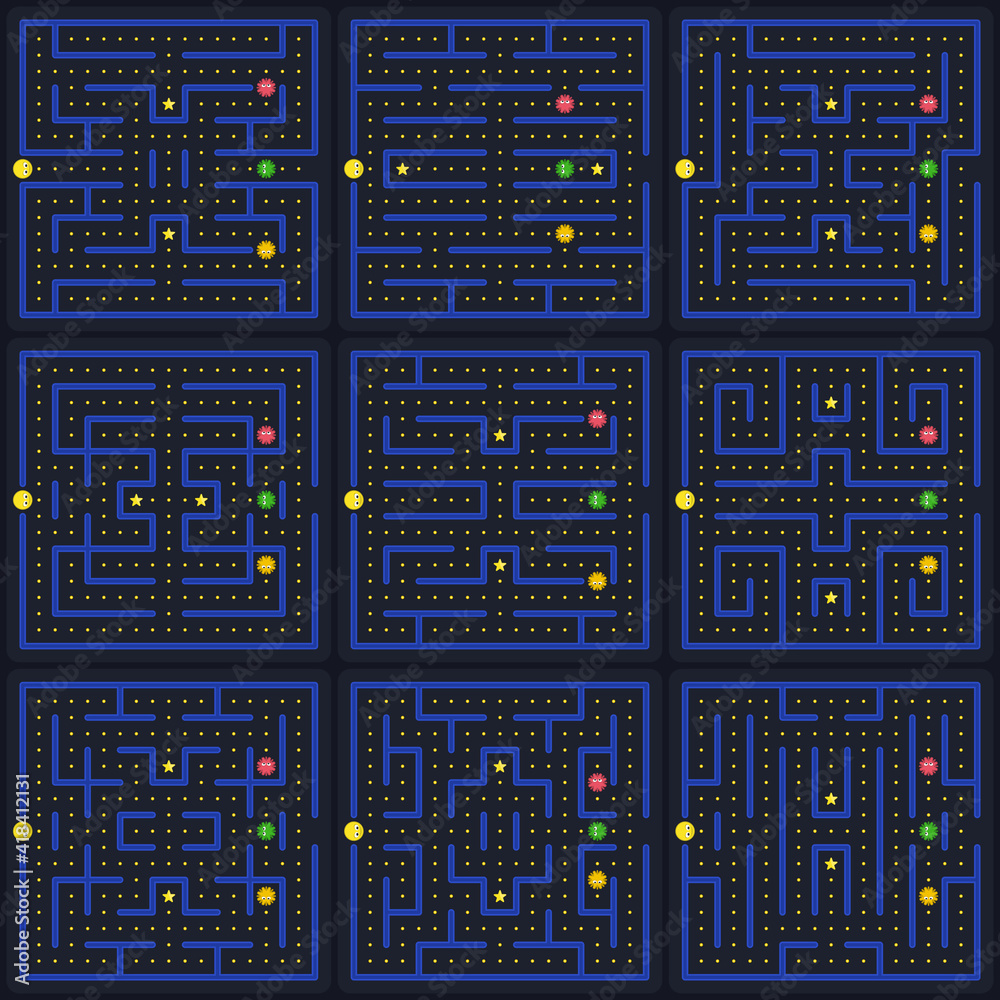 Fototapete game concept with ghosts. modern arcade video game interface and design elements. game world. comput