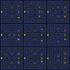 Game concept with ghosts. Modern arcade video game interface and design elements. Game world. Computer or mobile game with control buttons.