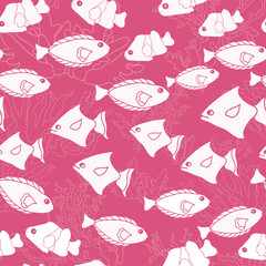 Vector Repeat White Fish and Coral on Pink