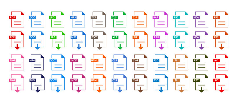 Symbol set file formats. Sign Download. File format extensions icons. PDF, MP3, TXT, DOC, DOCx, ZIP PPTx XLSx JPG PSD fb2 AVI.