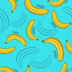 Fototapeta na wymiar Summer seamless pattern. Bright print with banana style.