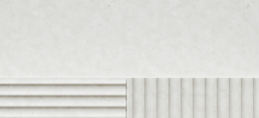 Mediterranean style mockup for product presentation. White terracotta flute panel on white background. Clipping path of each element included. 3d rendering illustration.  © 3DJustincase