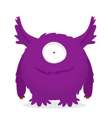 Cute fluffy purple monster. Vector illustration. Flat design.