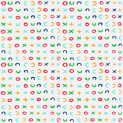 Abstract hand drawn seamless pattern background with multi-colored varied triangles shapes and letters. Vector illustration