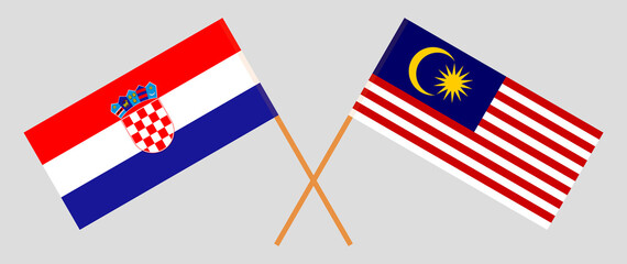 Crossed flags of Croatia and Malaysia. Official colors. Correct proportion