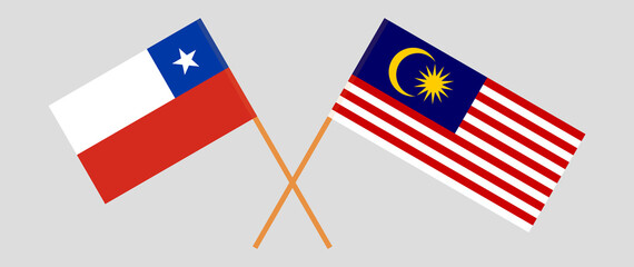 Crossed flags of Chile and Malaysia. Official colors. Correct proportion
