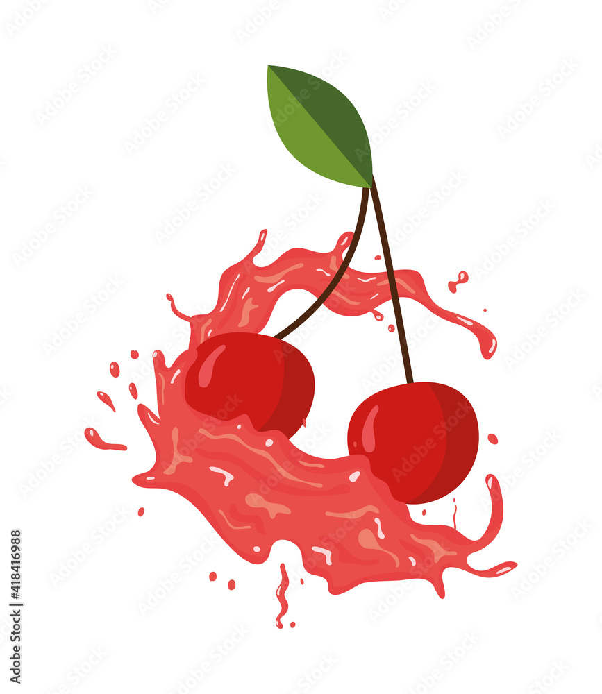 Wall mural cherries fruit splash