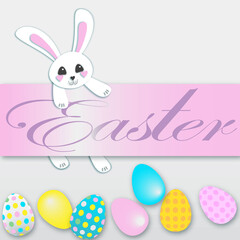 Easter concept. Easter rabbits eggs and web banner background