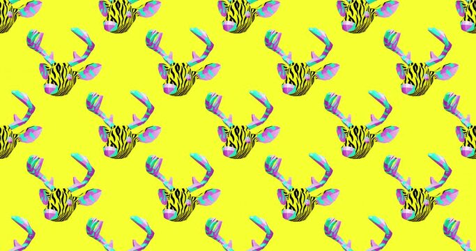 Minimal motion 3d art. Deer head seamless animation creative pattern.Trendy animal print design 4k video. Animal lover
