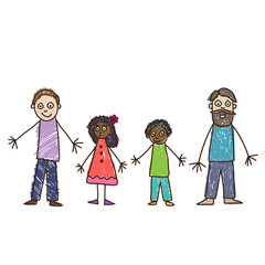African Adoption. Same sex parents. Family with two fathers and daughter and son vector illustration