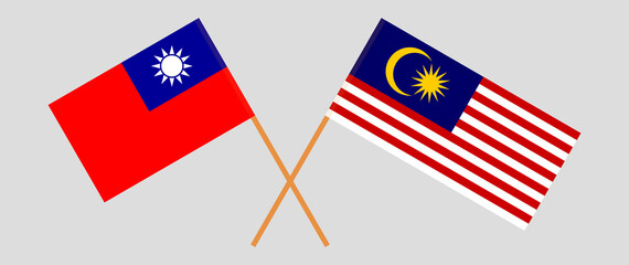 Crossed flags of Taiwan and Malaysia. Official colors. Correct proportion